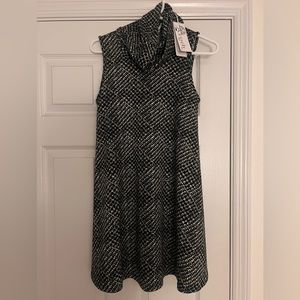 Black and White Houndstooth Turtleneck Dress